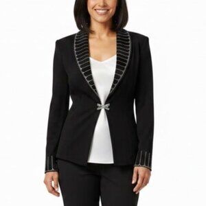 Vintage Todd & Olivia Size 14 Black Wool Old Money Rhinestone Embellished Blazer